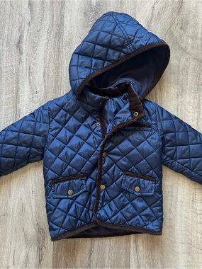 Starting Out Baby Quilted Hooded Barn Fleece Lined Jacket Navy 24M